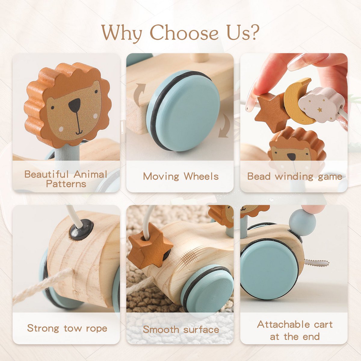 Houten speelgoedtrein dieren