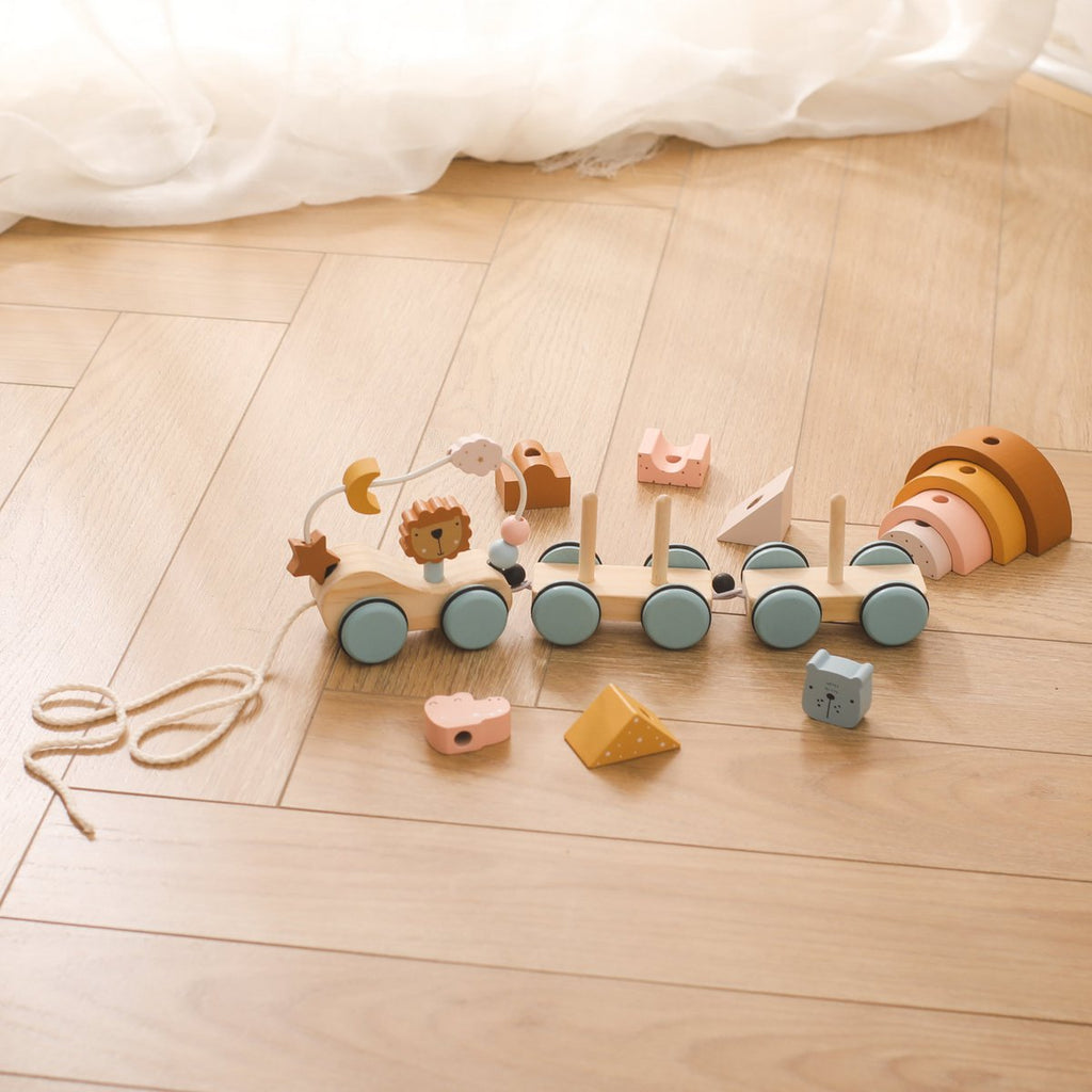 Houten speelgoedtrein dieren