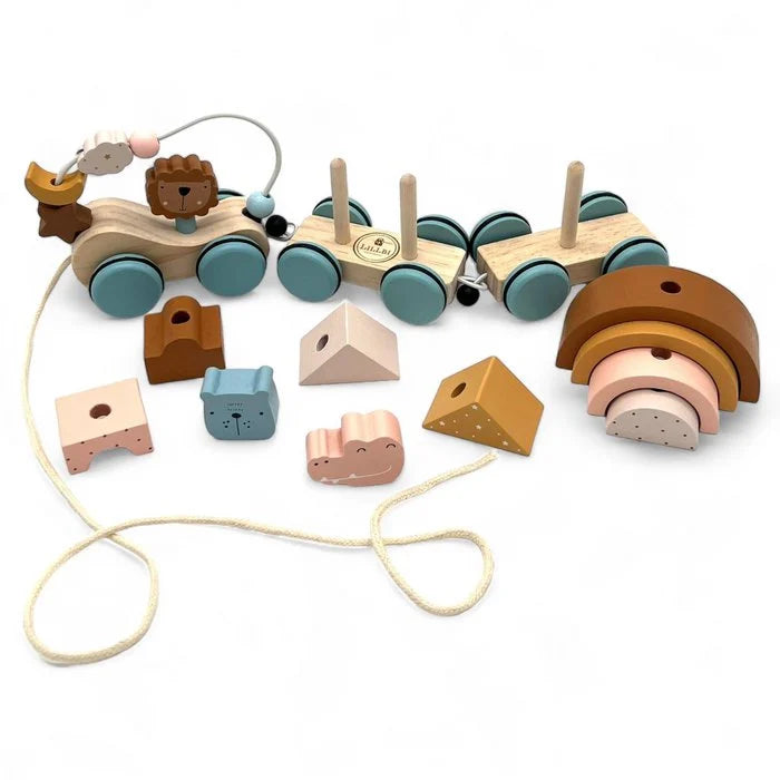 Houten speelgoedtrein dieren